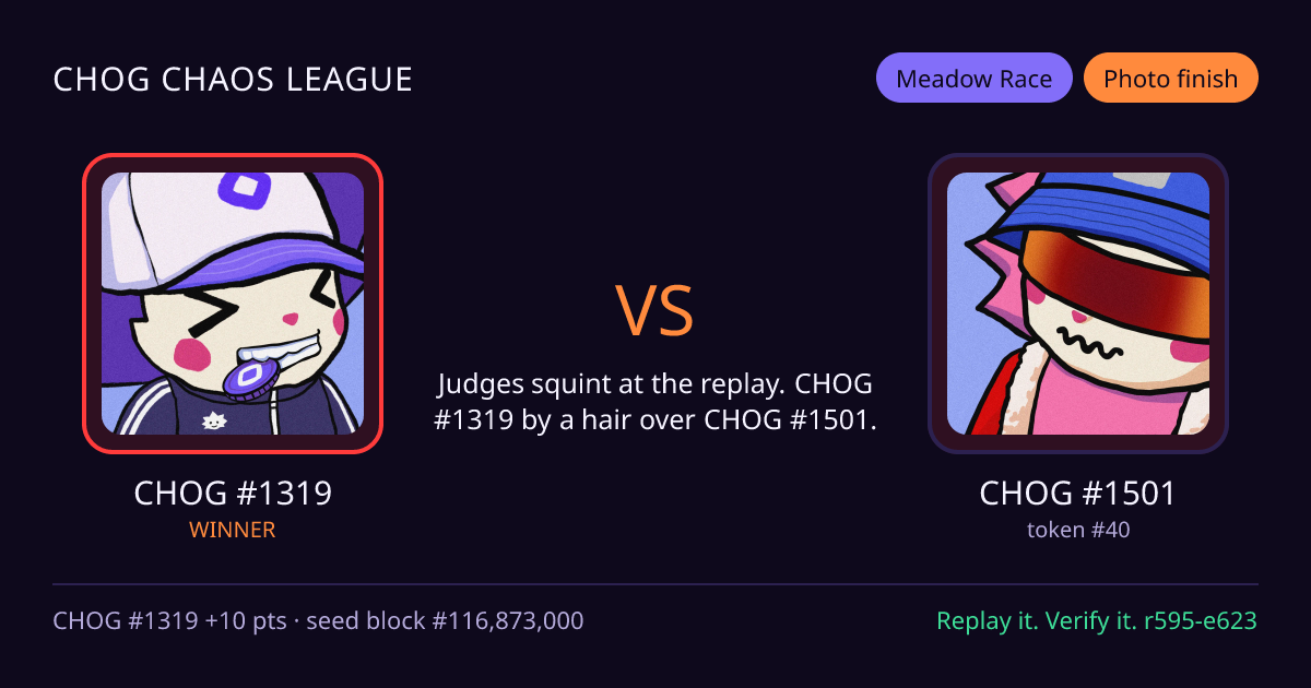 Highlight card: CHOG #1319 versus CHOG #1501