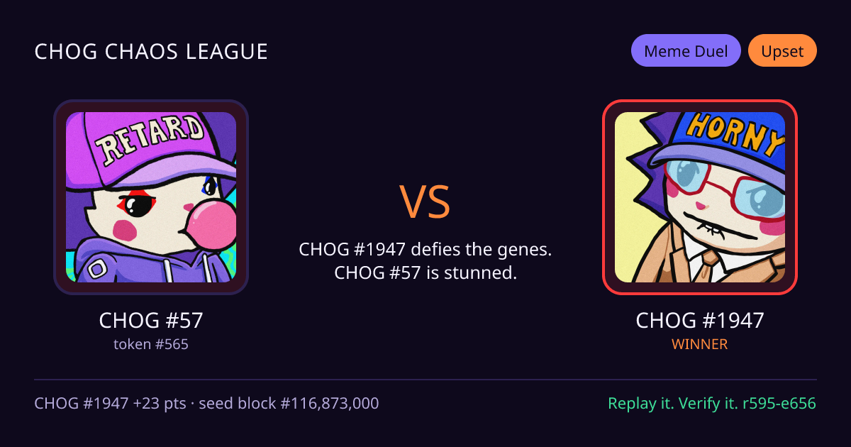 Highlight card: CHOG #57 versus CHOG #1947