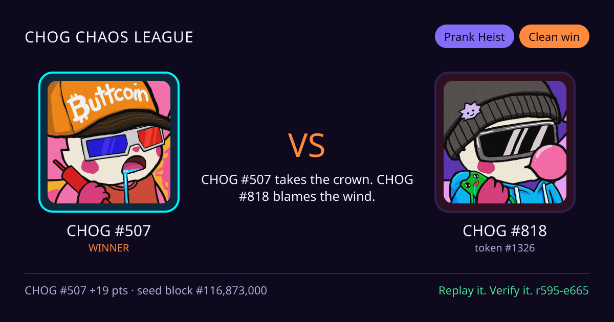 Highlight card: CHOG #507 versus CHOG #818