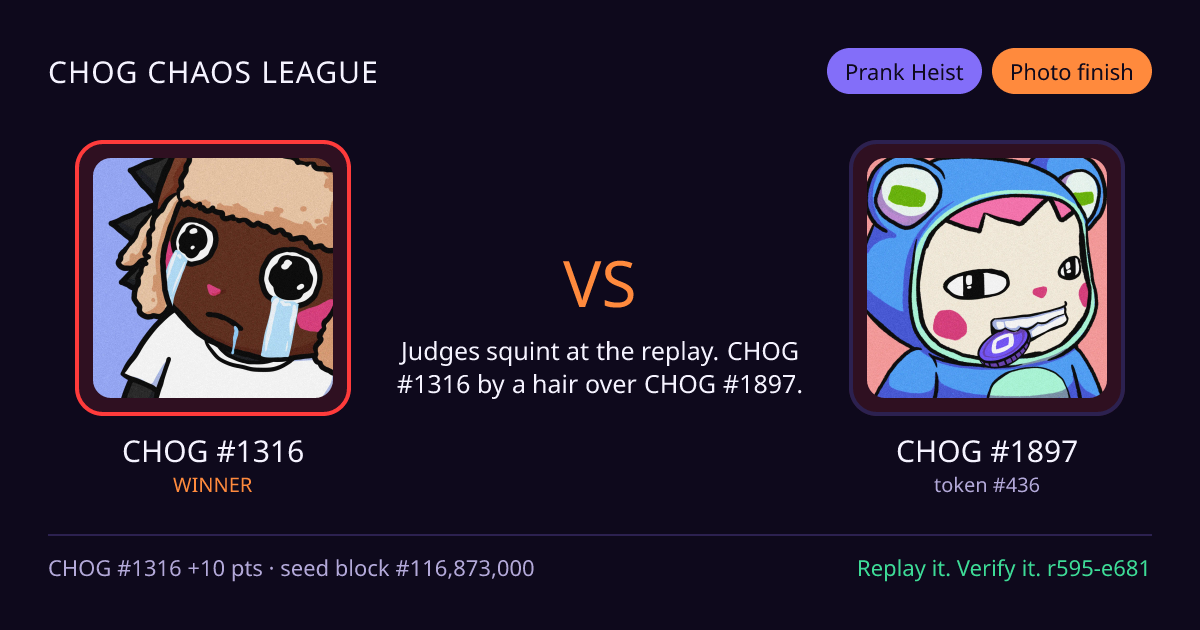 Highlight card: CHOG #1316 versus CHOG #1897