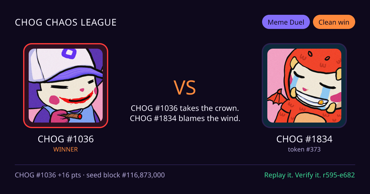 Highlight card: CHOG #1036 versus CHOG #1834