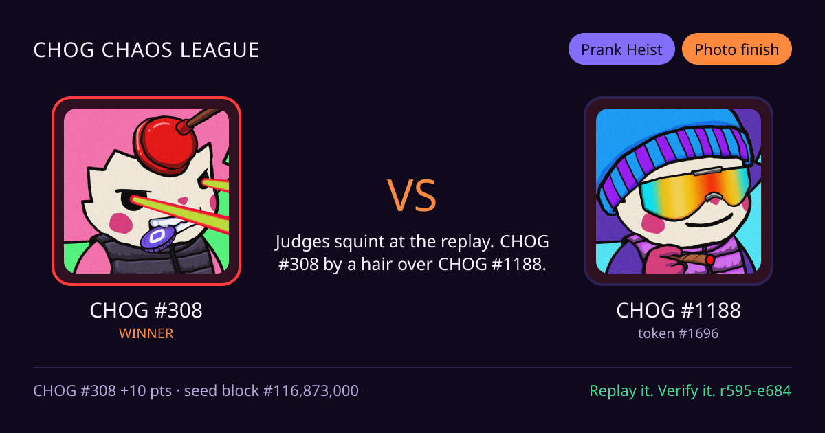 Highlight card: CHOG #308 versus CHOG #1188