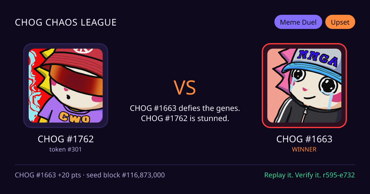 Highlight card: CHOG #1762 versus CHOG #1663