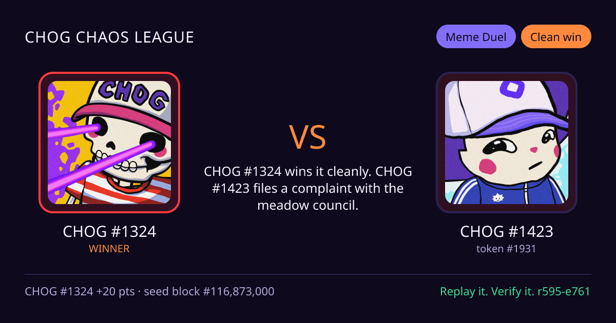 Highlight card: CHOG #1324 versus CHOG #1423
