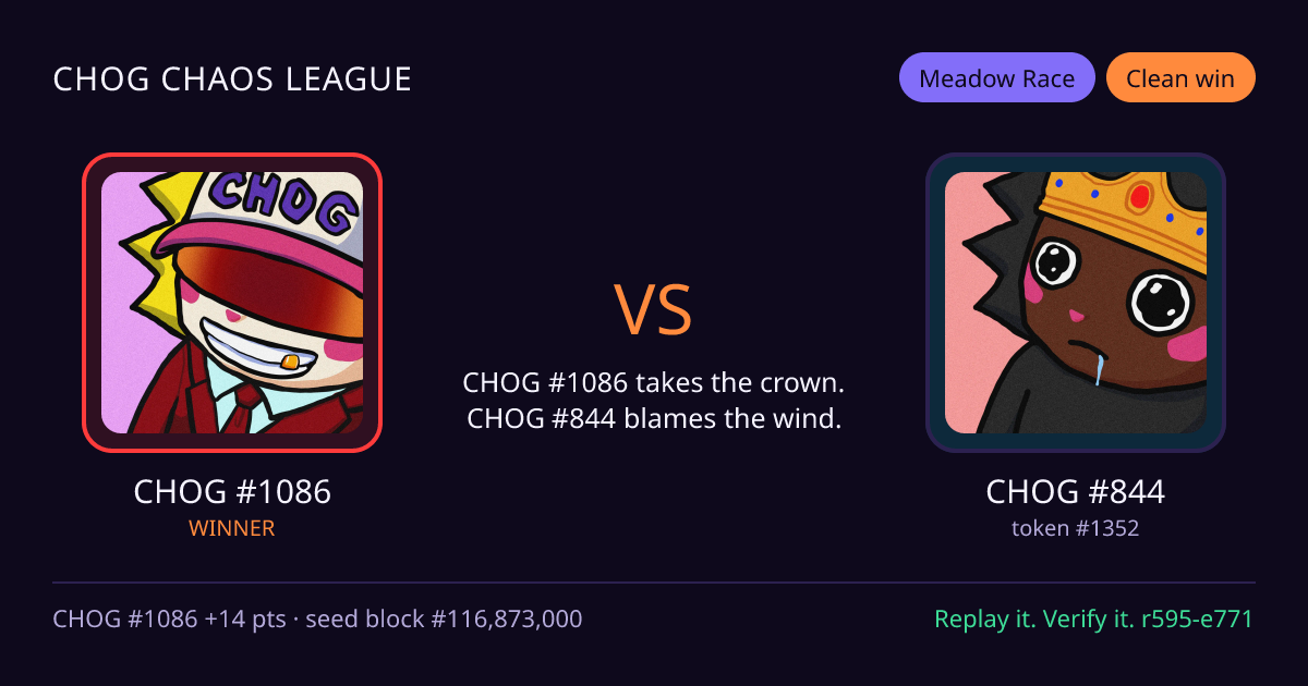 Highlight card: CHOG #1086 versus CHOG #844