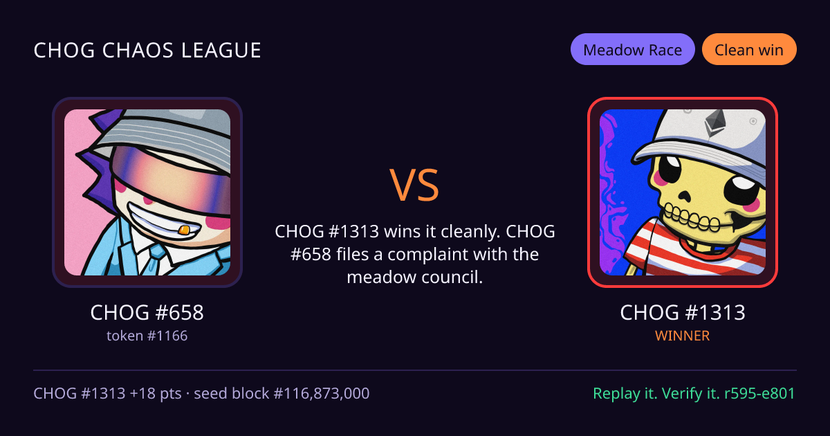 Highlight card: CHOG #658 versus CHOG #1313