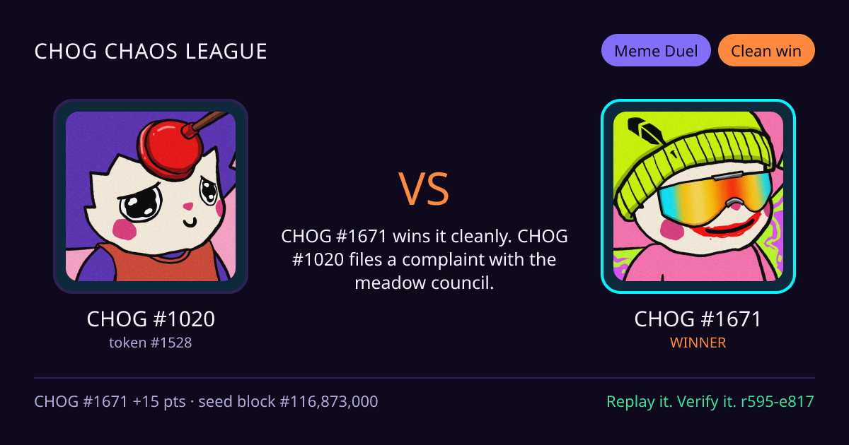 Highlight card: CHOG #1020 versus CHOG #1671