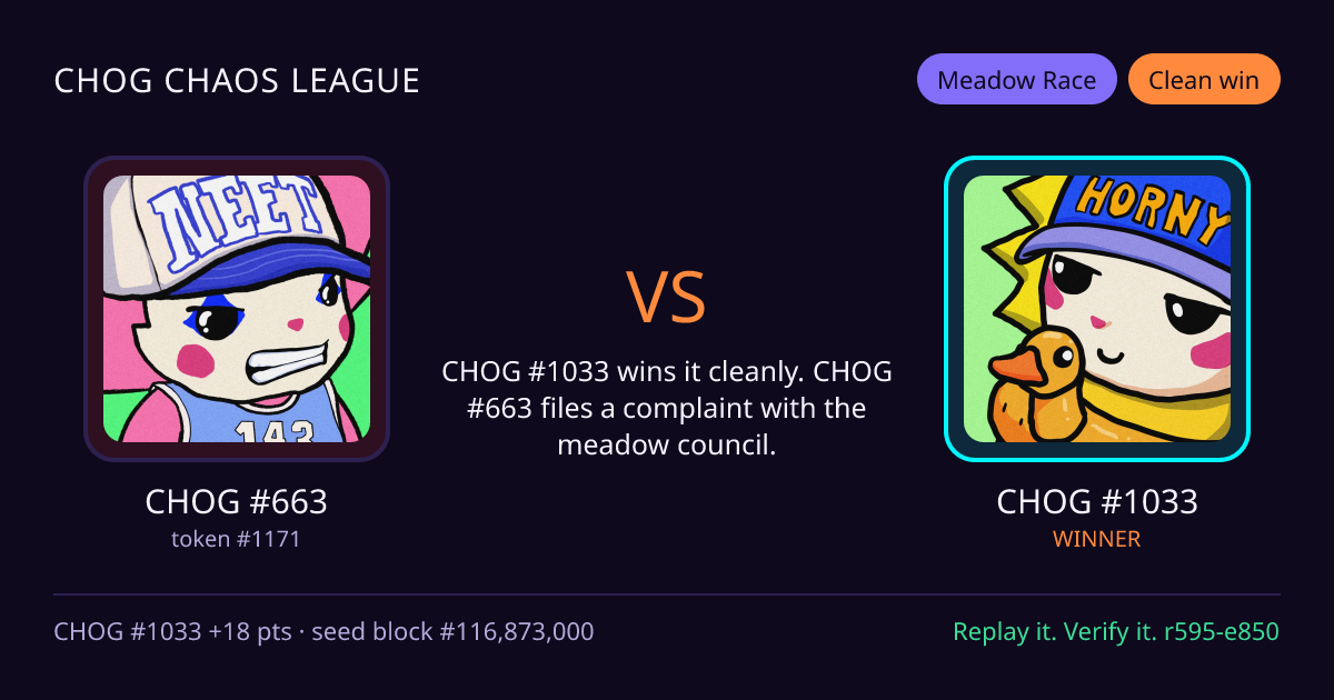Highlight card: CHOG #663 versus CHOG #1033