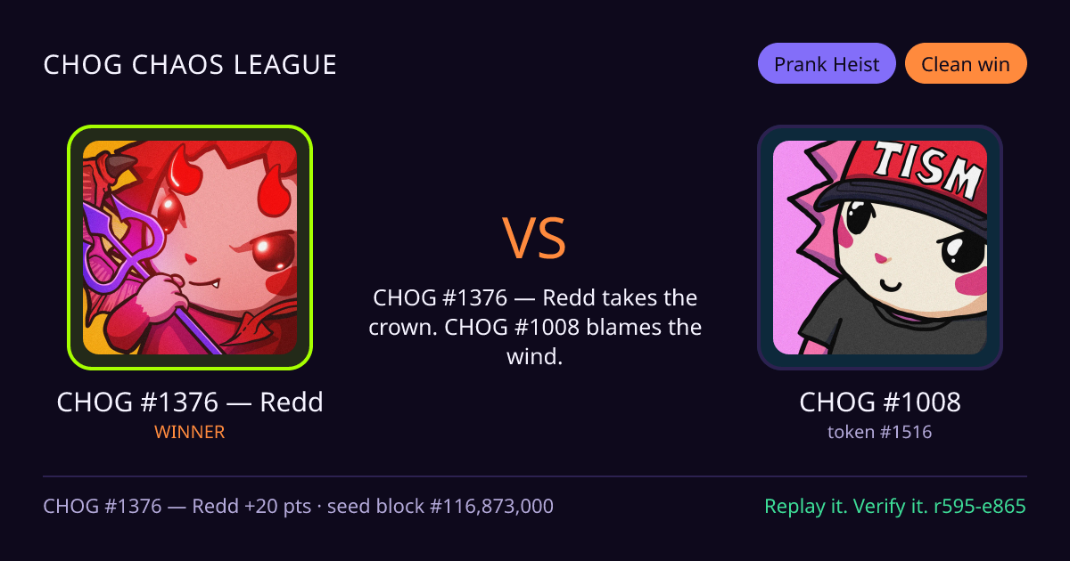 Highlight card: CHOG #1376 — Redd versus CHOG #1008
