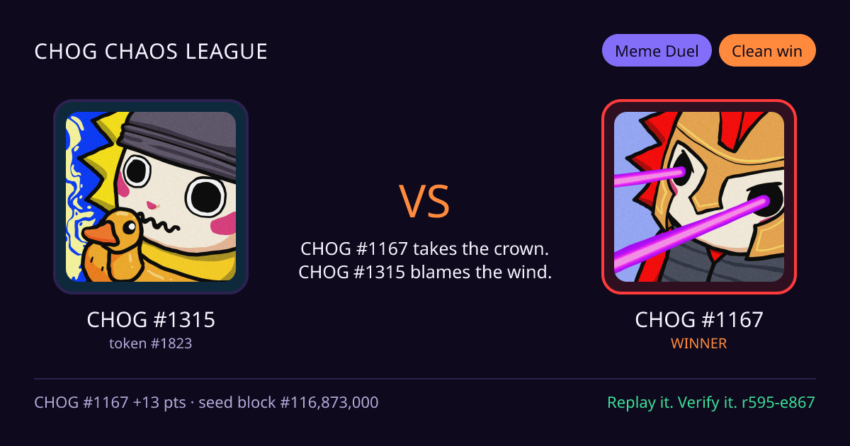 Highlight card: CHOG #1315 versus CHOG #1167