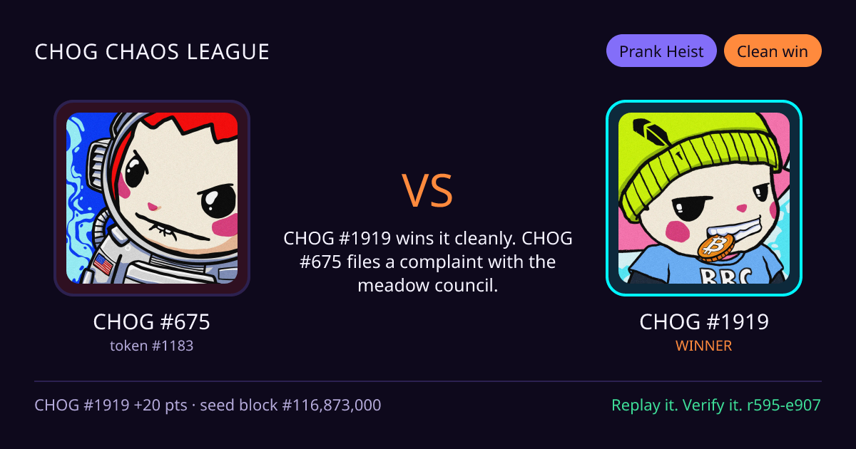 Highlight card: CHOG #675 versus CHOG #1919