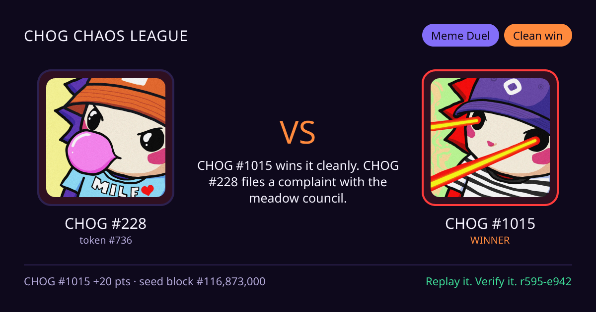 Highlight card: CHOG #228 versus CHOG #1015
