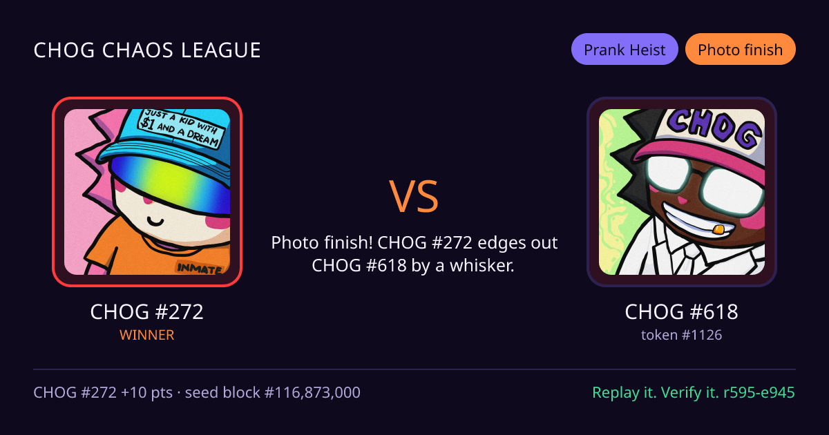 Highlight card: CHOG #272 versus CHOG #618