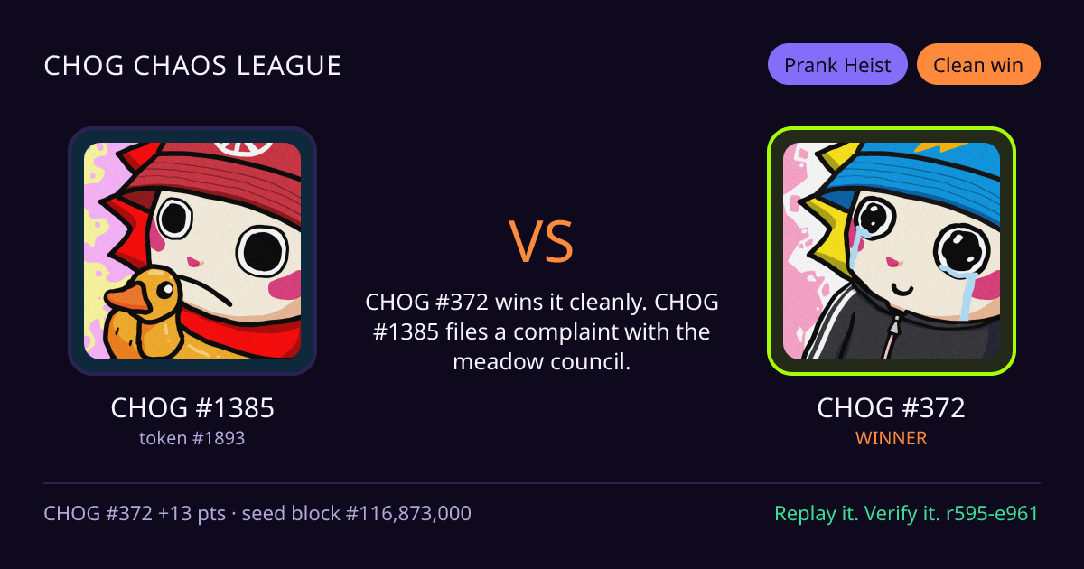 Highlight card: CHOG #1385 versus CHOG #372
