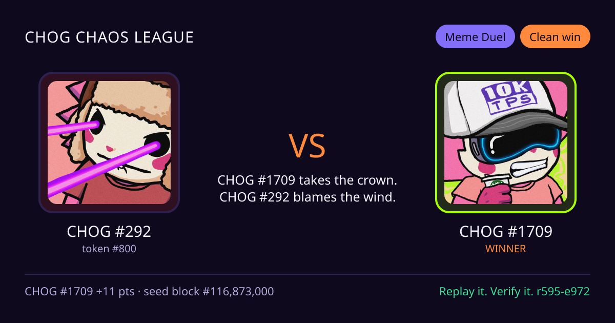Highlight card: CHOG #292 versus CHOG #1709