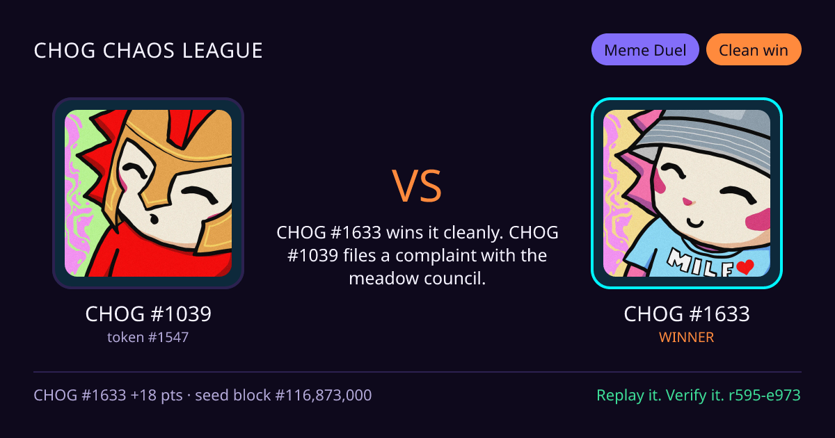 Highlight card: CHOG #1039 versus CHOG #1633