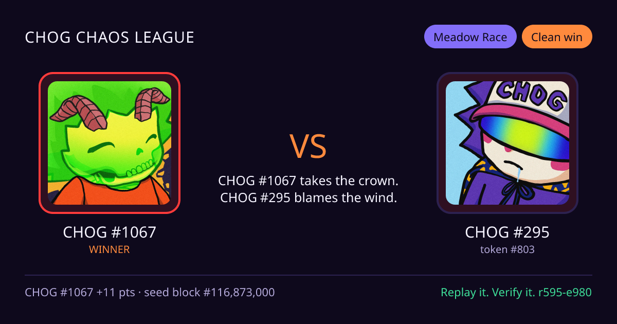 Highlight card: CHOG #1067 versus CHOG #295