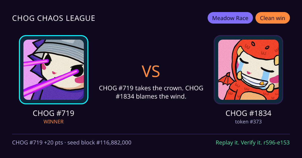 Highlight card: CHOG #719 versus CHOG #1834
