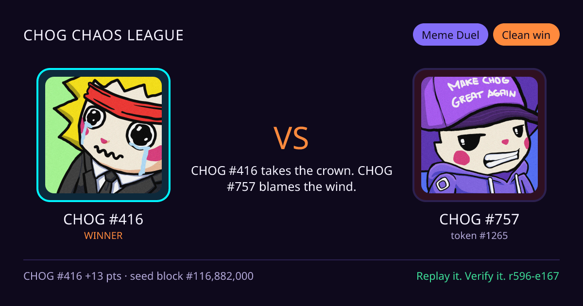 Highlight card: CHOG #416 versus CHOG #757