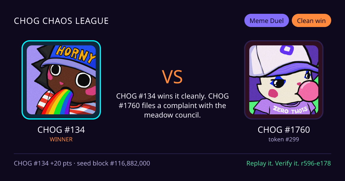 Highlight card: CHOG #134 versus CHOG #1760