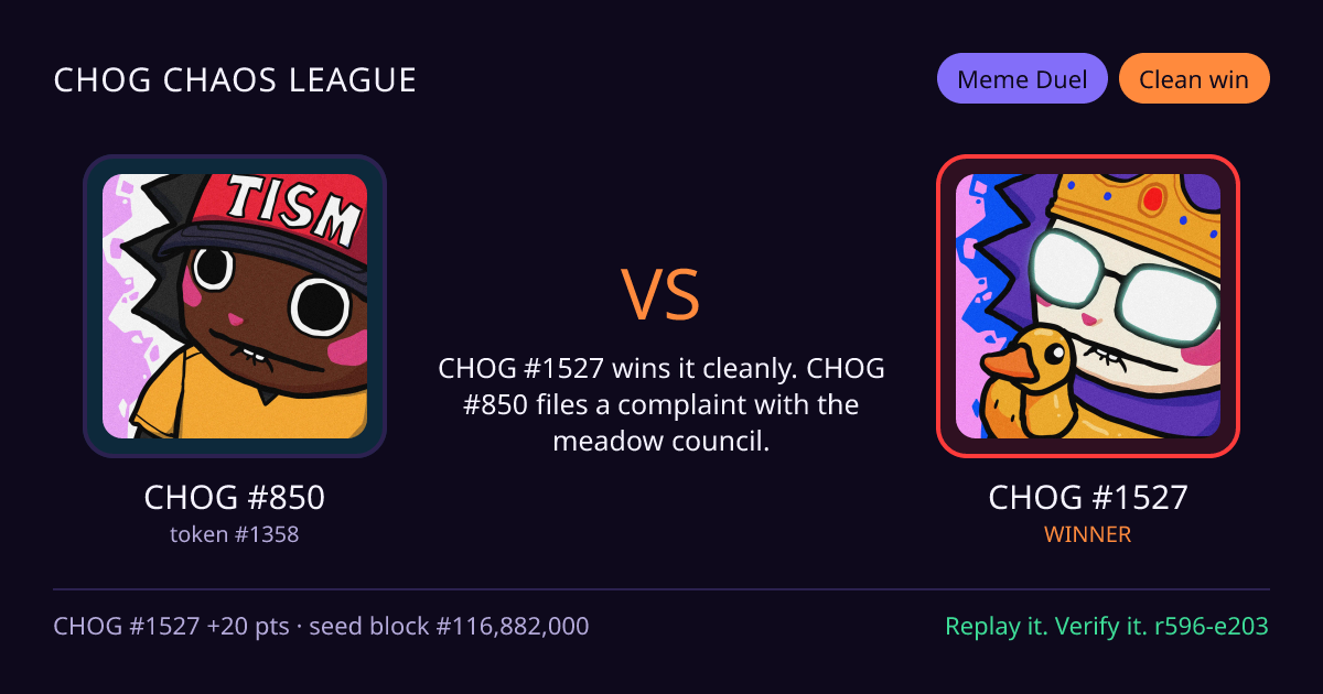 Highlight card: CHOG #850 versus CHOG #1527
