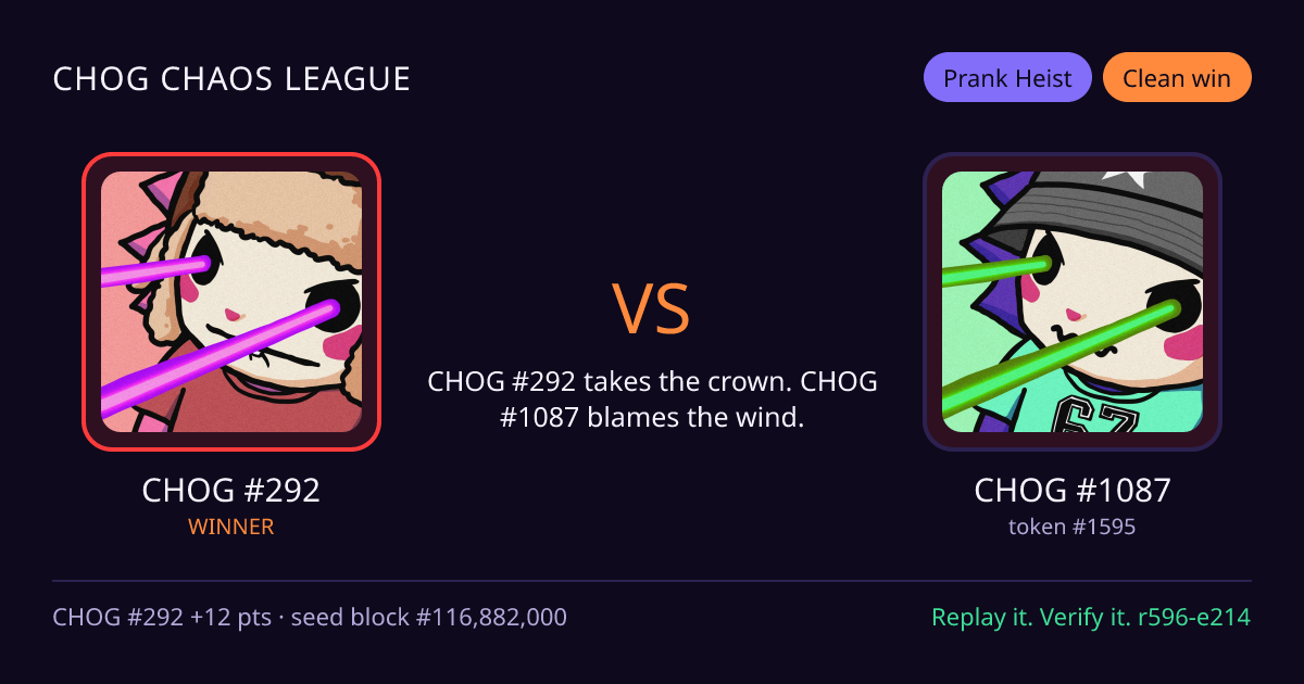 Highlight card: CHOG #292 versus CHOG #1087