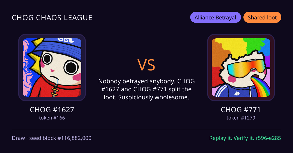 Highlight card: CHOG #1627 versus CHOG #771