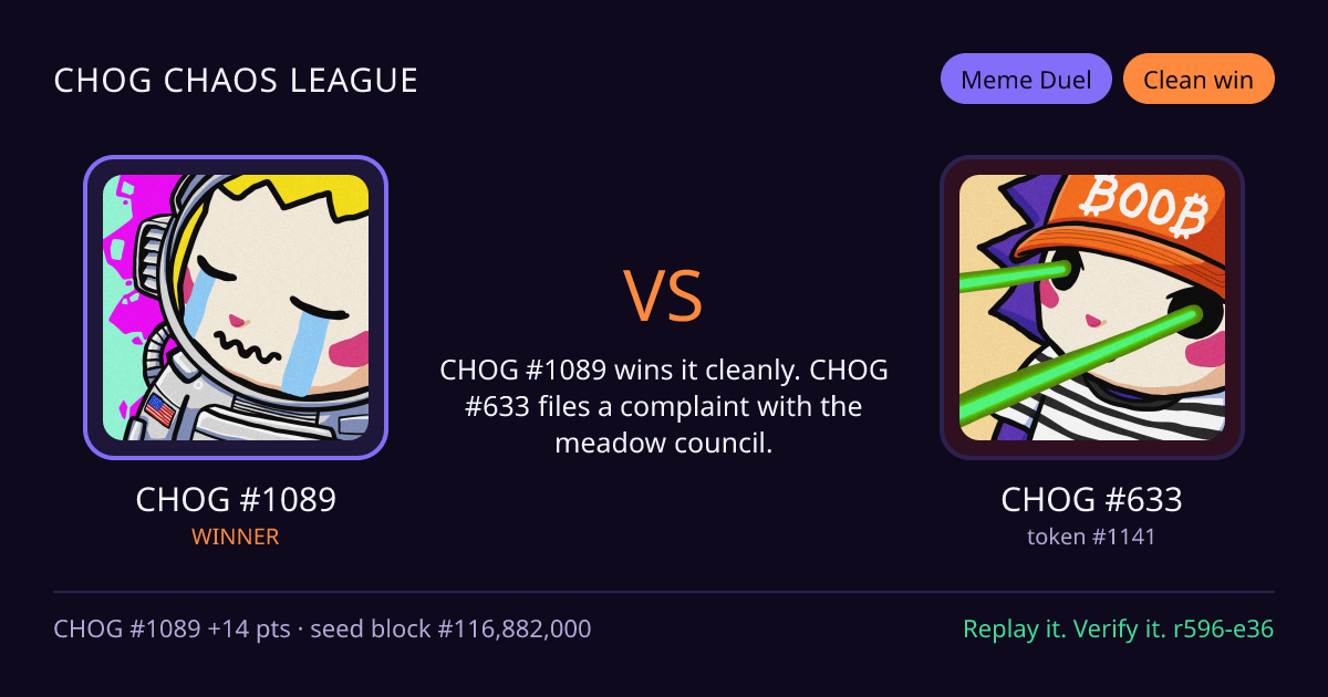 Highlight card: CHOG #1089 versus CHOG #633
