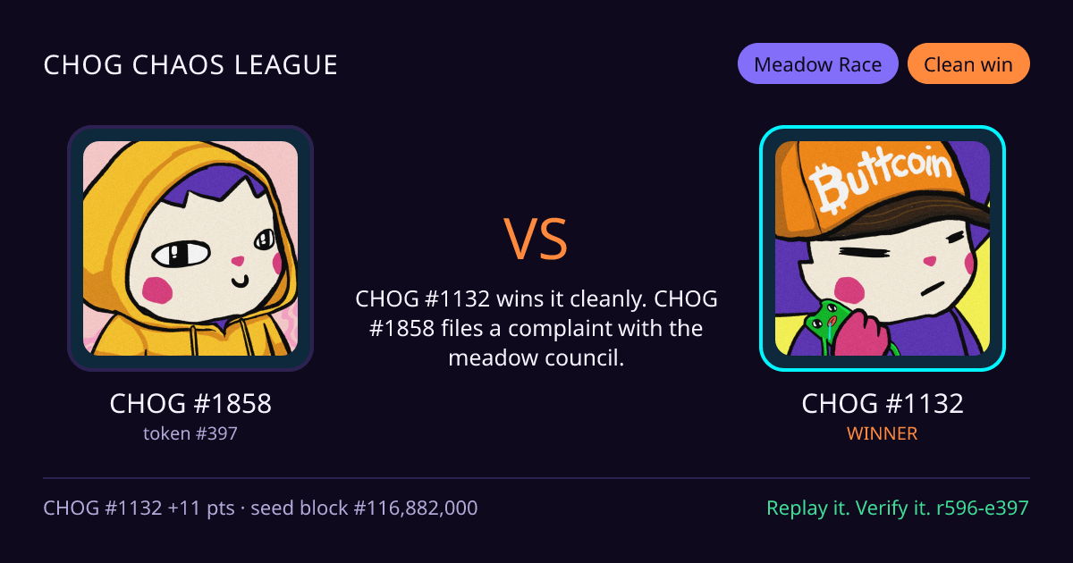 Highlight card: CHOG #1858 versus CHOG #1132