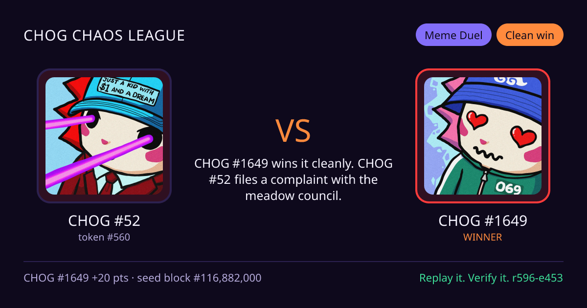 Highlight card: CHOG #52 versus CHOG #1649