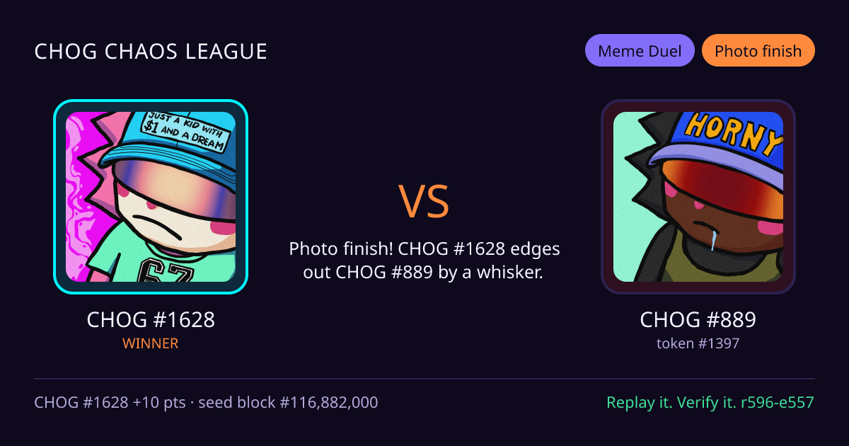 Highlight card: CHOG #1628 versus CHOG #889