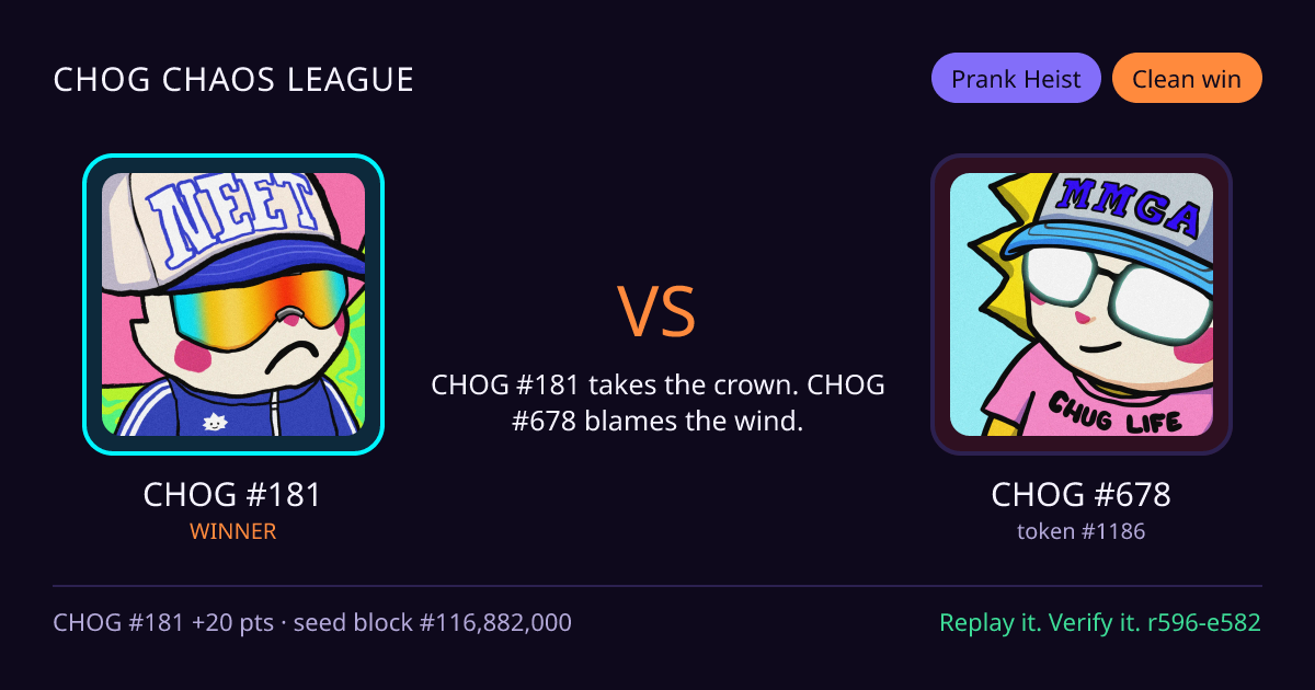 Highlight card: CHOG #181 versus CHOG #678