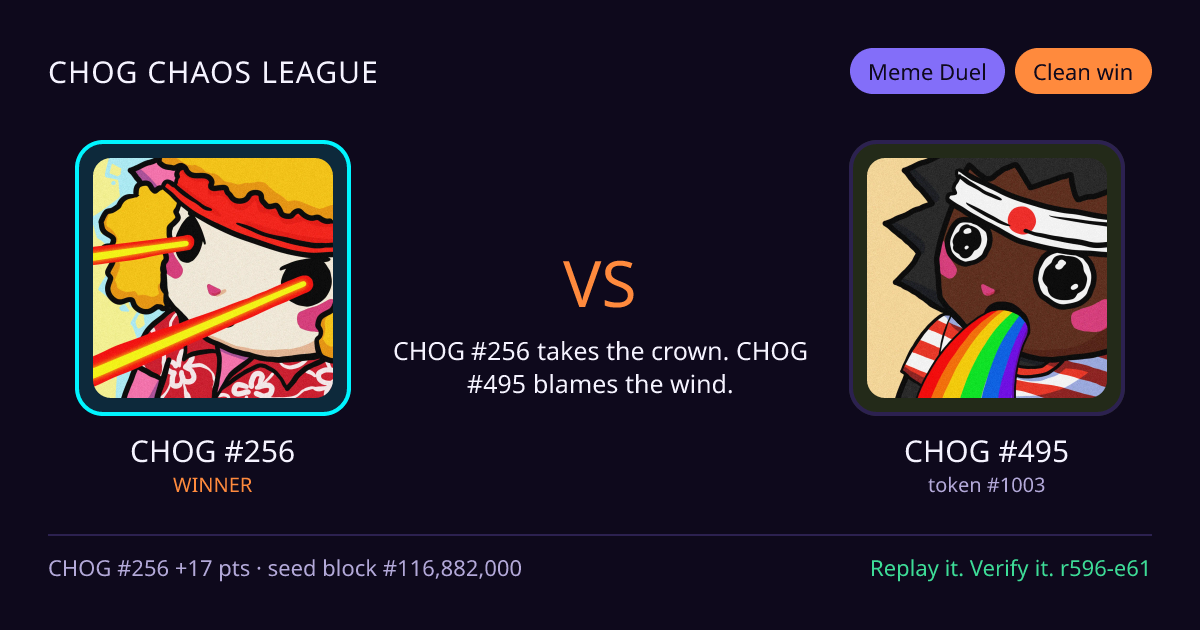 Highlight card: CHOG #256 versus CHOG #495