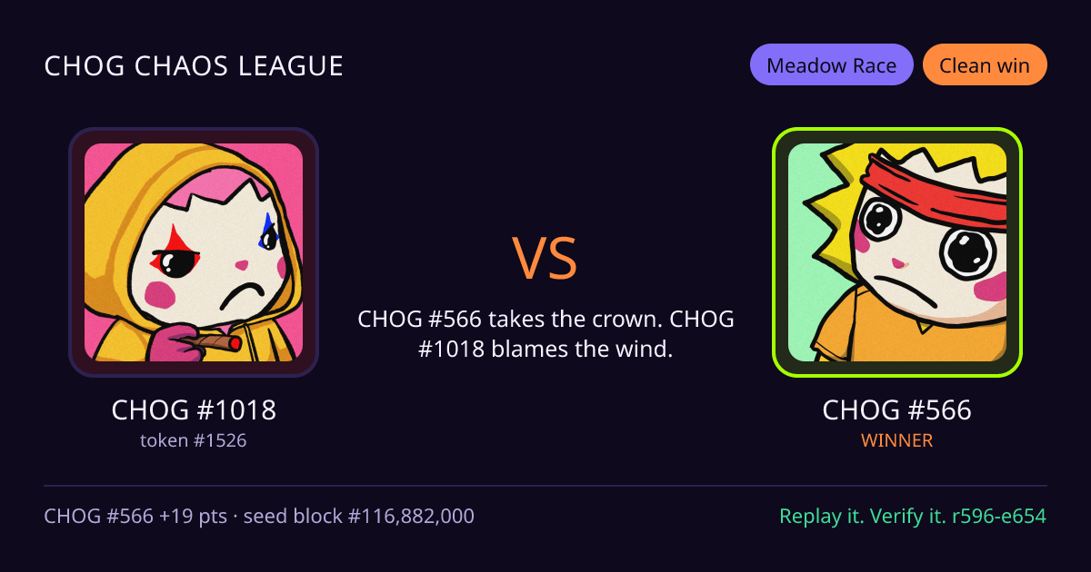 Highlight card: CHOG #1018 versus CHOG #566