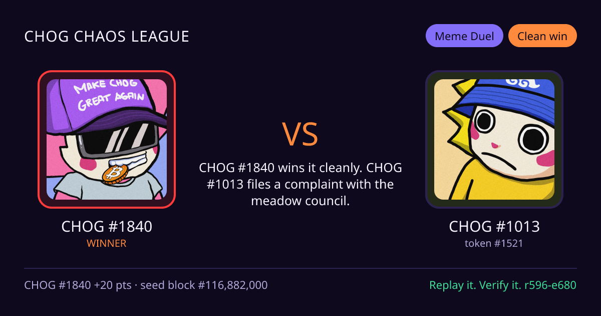 Highlight card: CHOG #1840 versus CHOG #1013