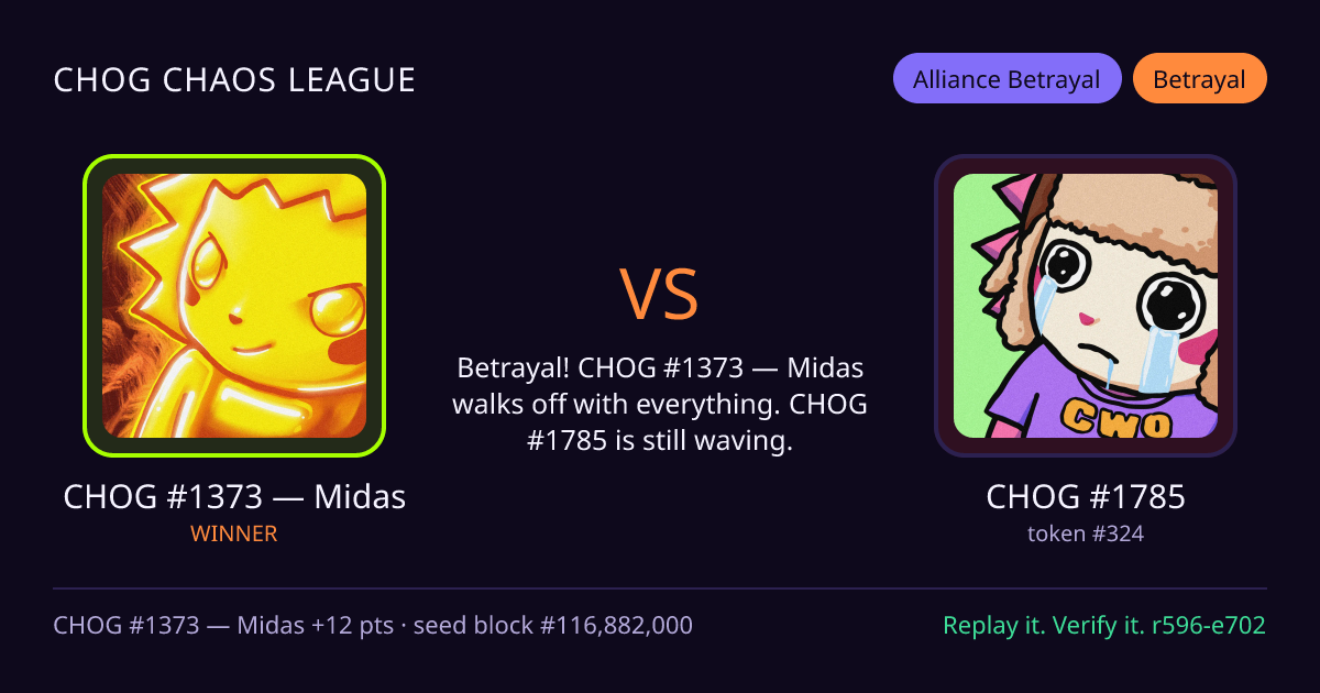 Highlight card: CHOG #1373 — Midas versus CHOG #1785
