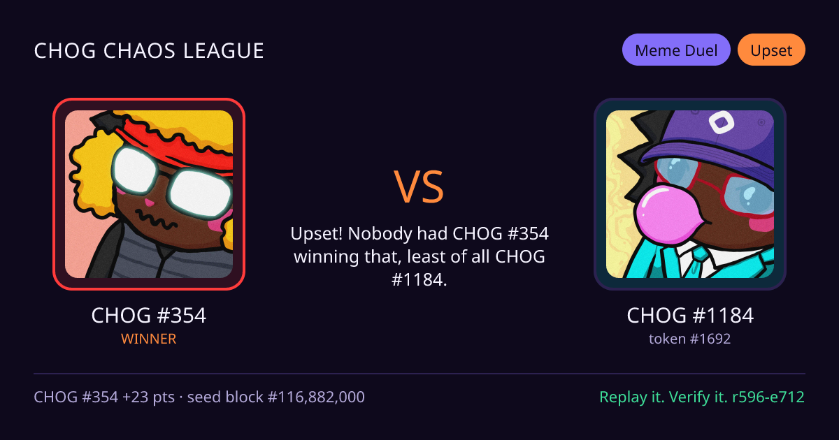 Highlight card: CHOG #354 versus CHOG #1184