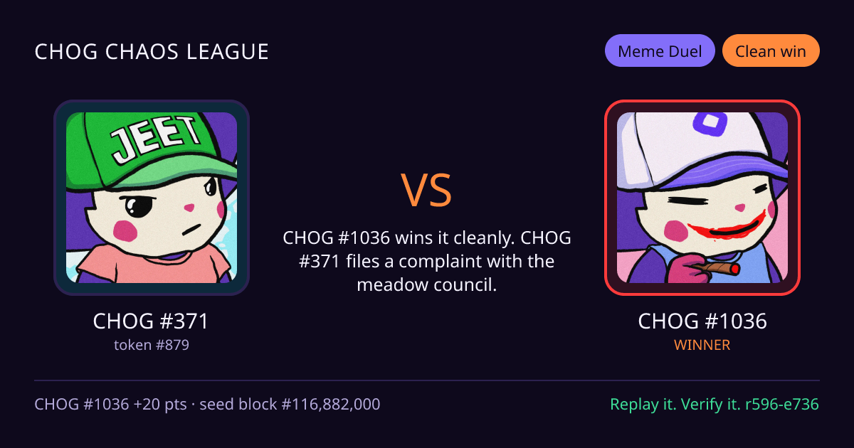Highlight card: CHOG #371 versus CHOG #1036