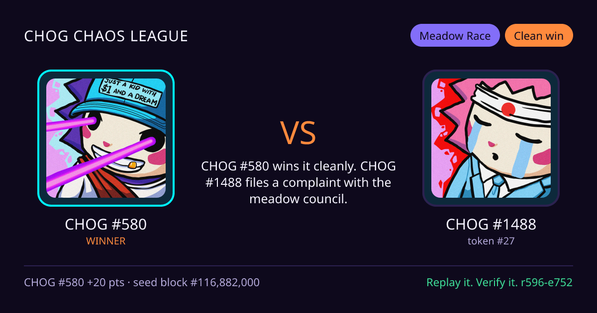 Highlight card: CHOG #580 versus CHOG #1488