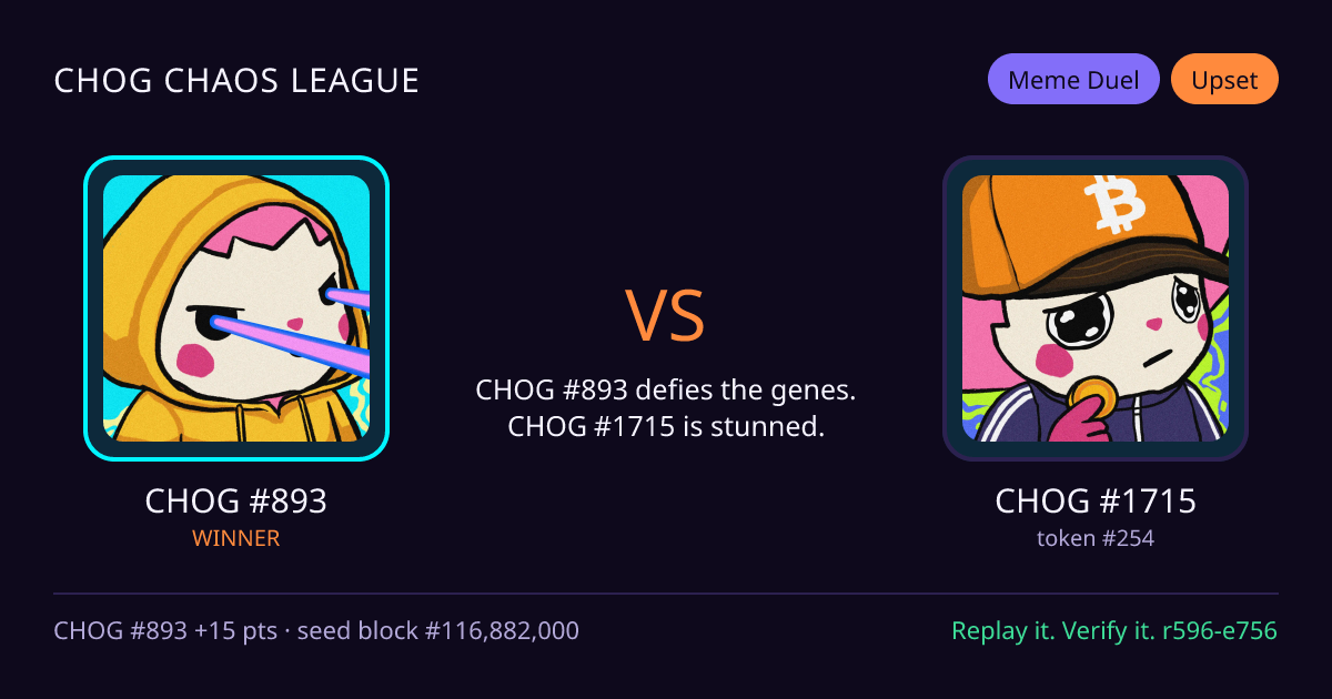 Highlight card: CHOG #893 versus CHOG #1715