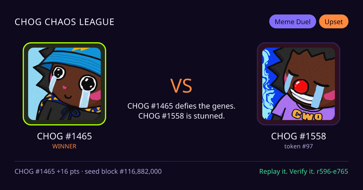 Highlight card: CHOG #1465 versus CHOG #1558