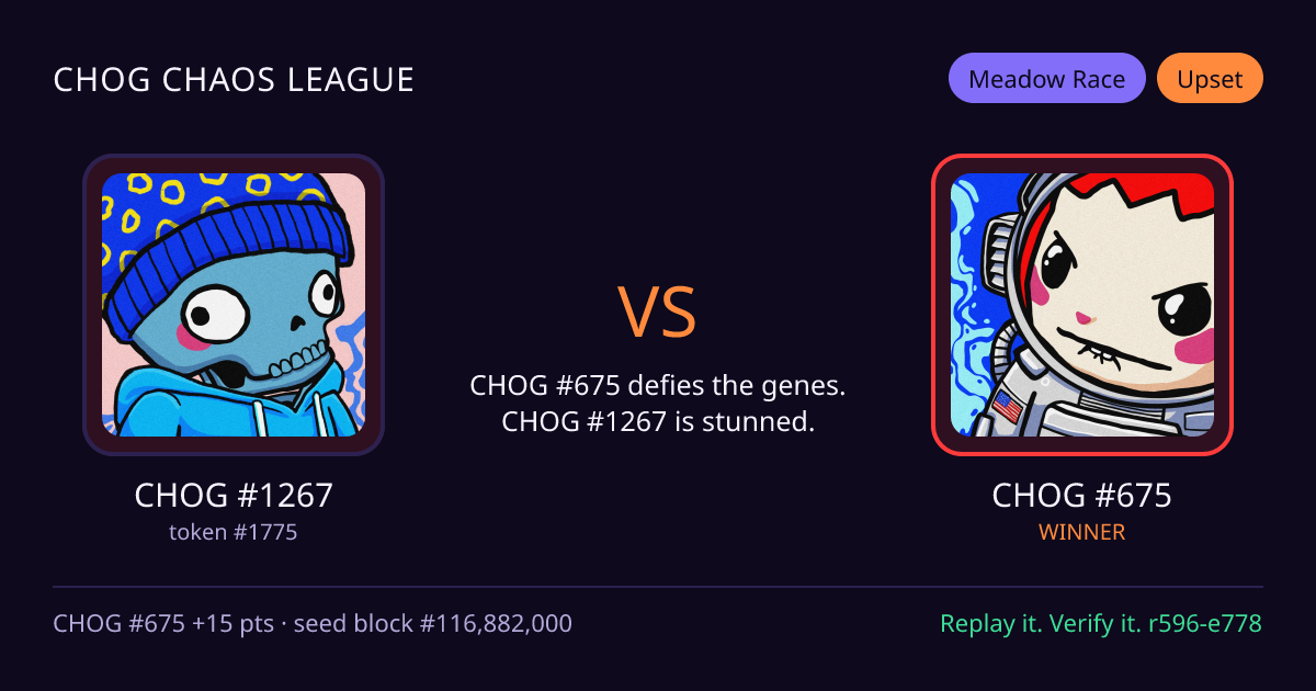 Highlight card: CHOG #1267 versus CHOG #675