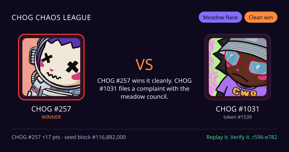 Highlight card: CHOG #257 versus CHOG #1031