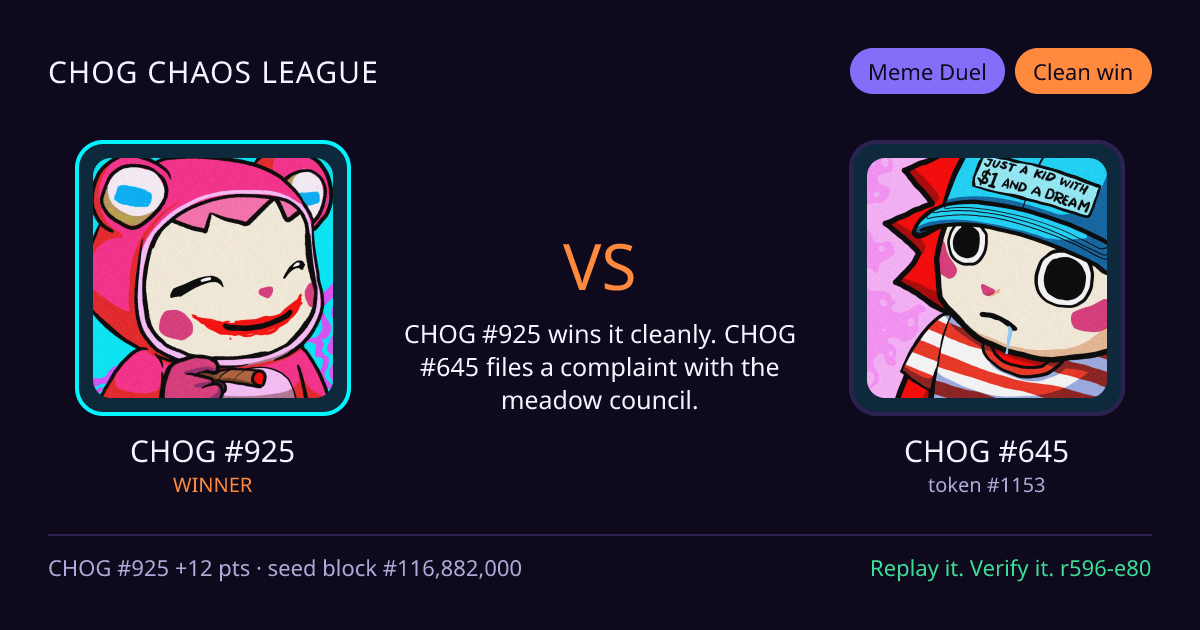 Highlight card: CHOG #925 versus CHOG #645