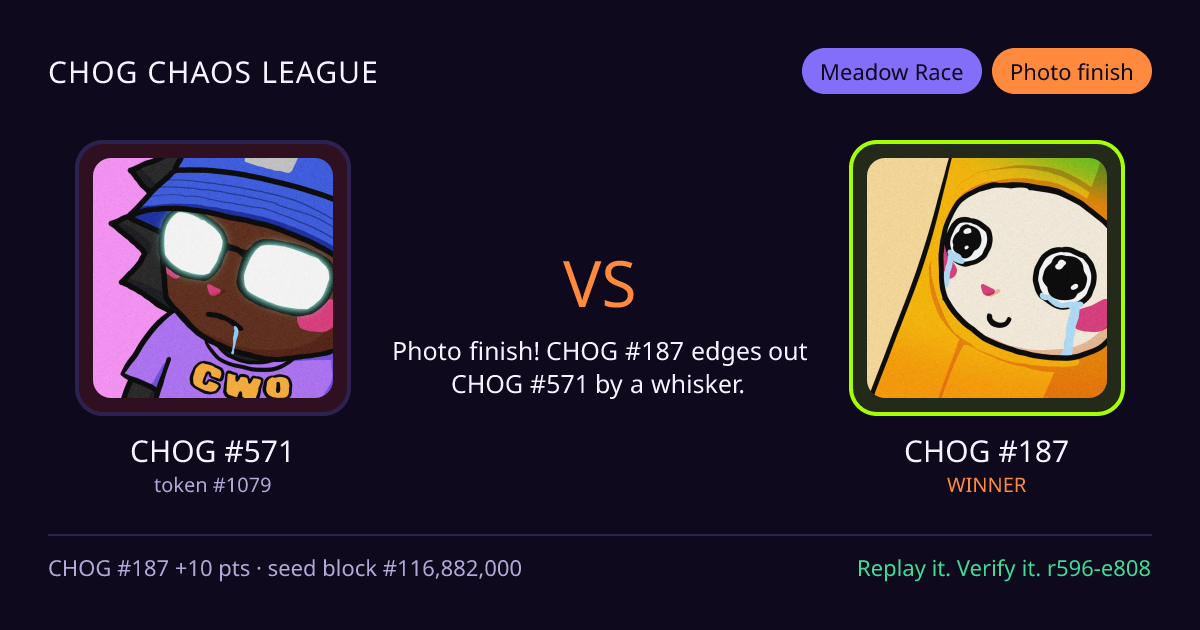 Highlight card: CHOG #571 versus CHOG #187