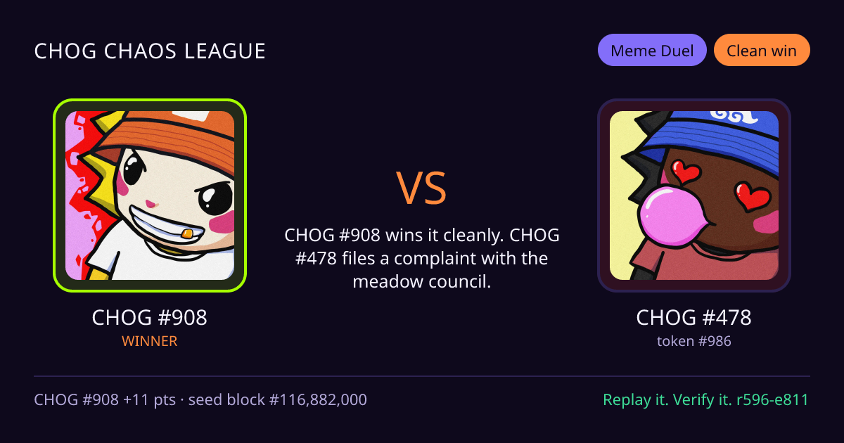 Highlight card: CHOG #908 versus CHOG #478