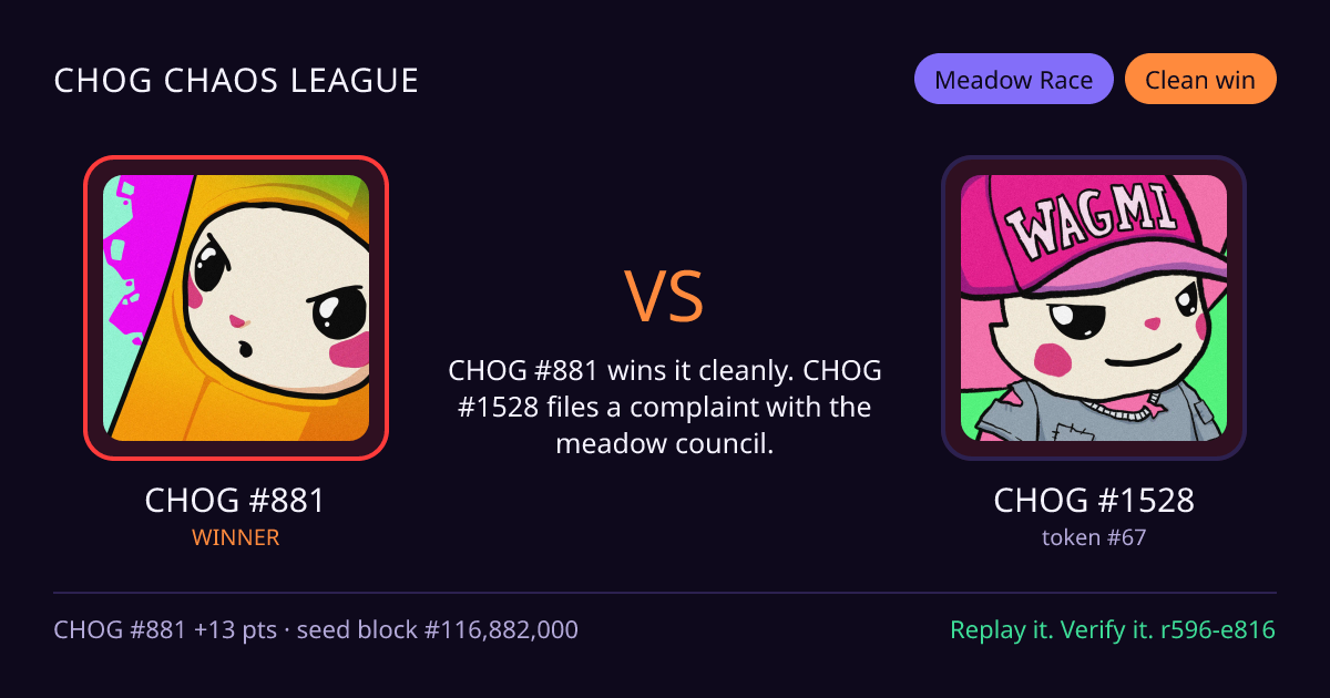 Highlight card: CHOG #881 versus CHOG #1528