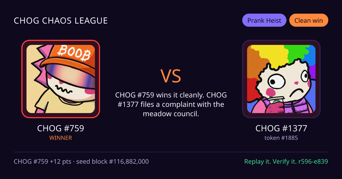 Highlight card: CHOG #759 versus CHOG #1377