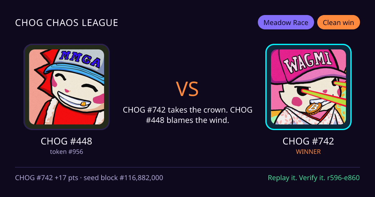 Highlight card: CHOG #448 versus CHOG #742