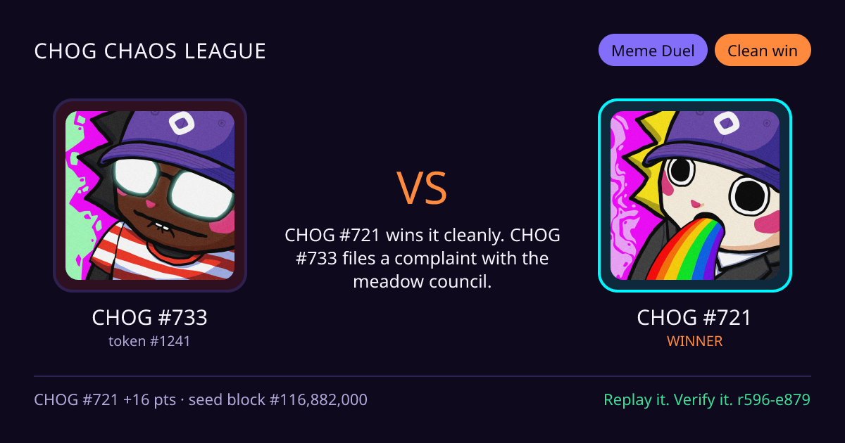 Highlight card: CHOG #733 versus CHOG #721